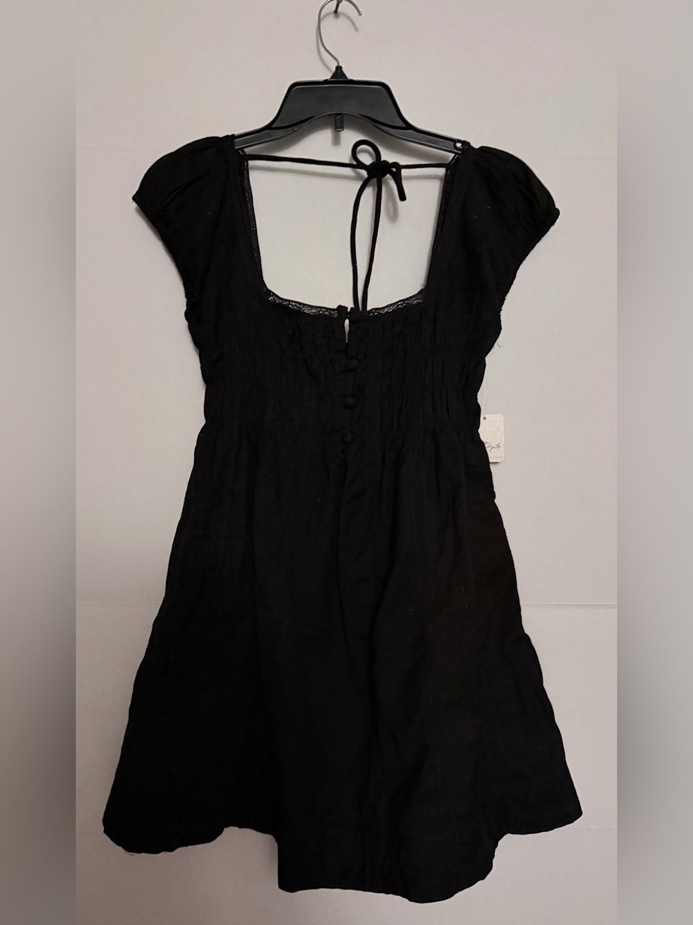 Free People Black Smocked Tie-Back Tunic Top with pockets